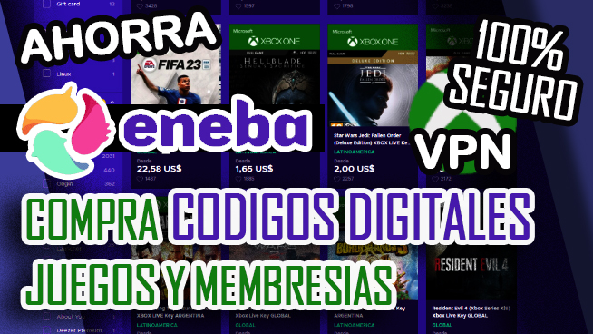 Como comprar códigos digitales en ENEBA con VPN redimir para XBOX ONE otra región